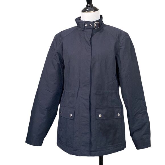 Ands End Navy Blue Waterproof Utility Jacket Quilted Lining Adjustable Waist - Picture 1 of 16